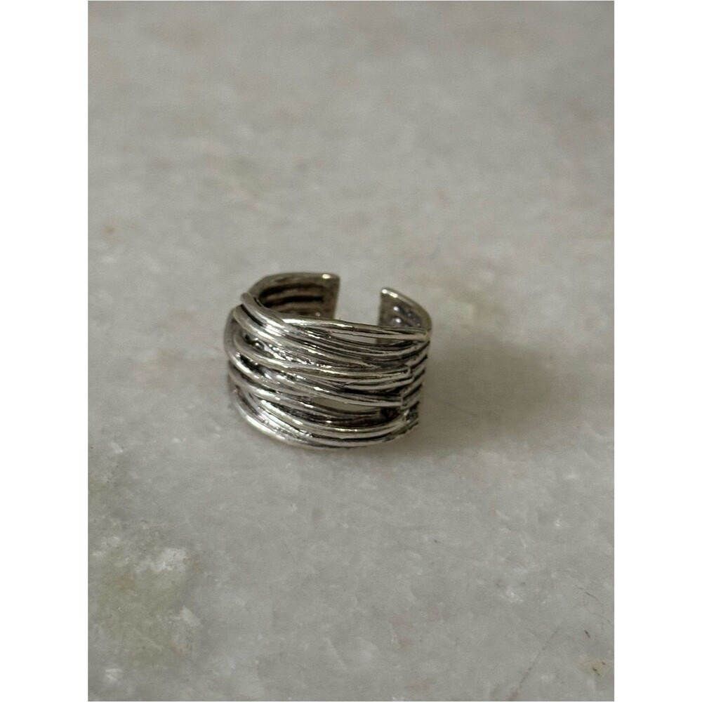 Gothic Punk Moto Silver Toned Open Adjustable Stacked Weaved Ribbon Ring